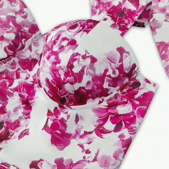 Multicolor Euro Elegant Womens Floral Print Low Cut Halter Mini Dress - Picture 11 of 11